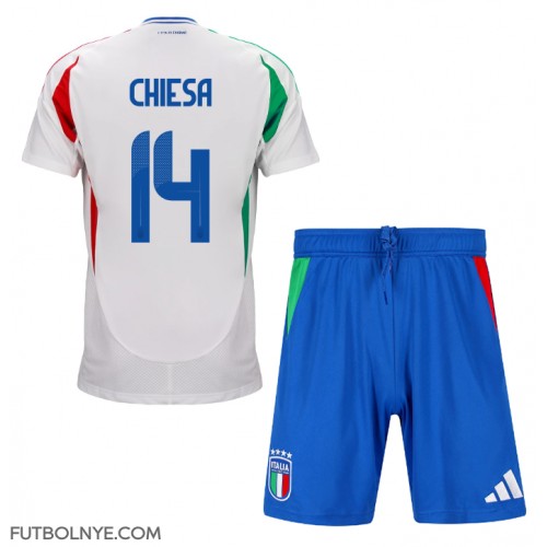 Camiseta Italia Federico Chiesa #14 Visitante Equipación para niños Eurocopa 2024 manga corta (+ pantalones cortos)